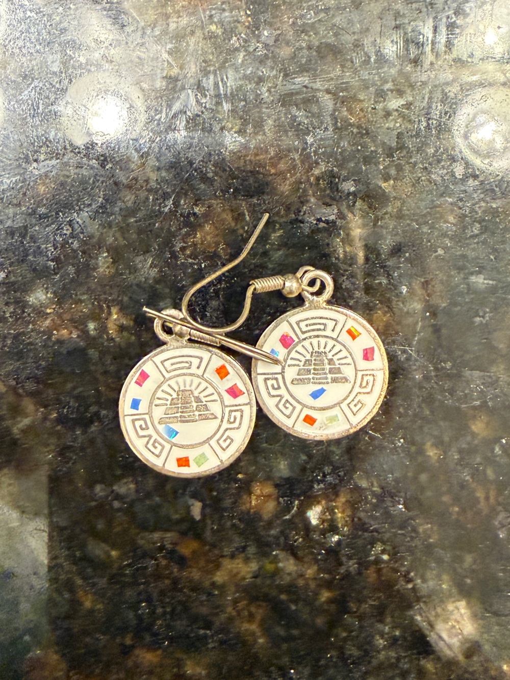 Silver Multicolor Round Drop Earrings